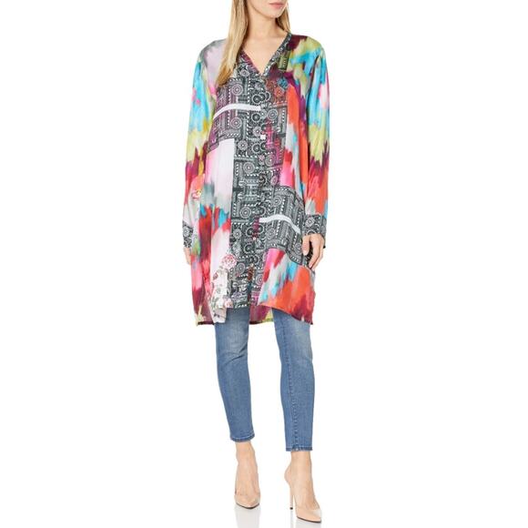 Johnny Was Buttoned Silk Tunic Medium Oversized Patchwork Lagenlook Dress R16 - Picture 1 of 11